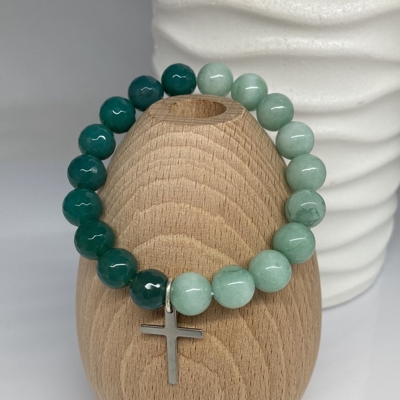 Hand Crafted Jewelry - AMAZONITE and Green Agate with Cross Charm